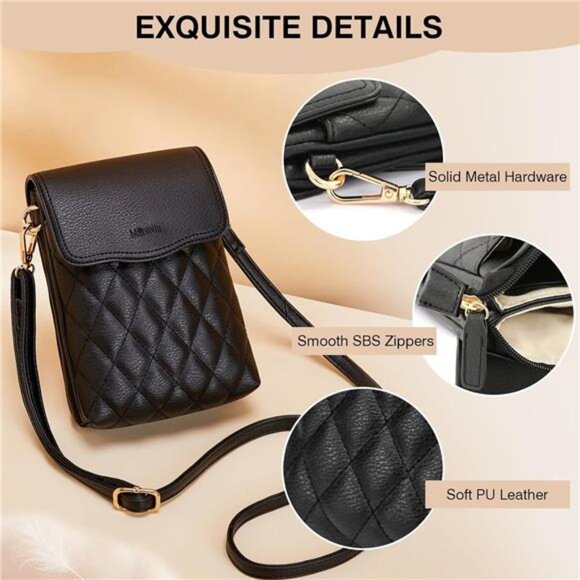 Womens Small Crossbody Bag Vegan Leather Phone Purse Mini Travel Shoulder Bag - Picture 5 of 7